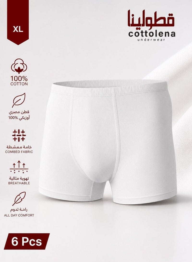 Cottolena 6 Pcs Of Men's 100% Egyptian Cotton White Undershorts Boxer Briefs - Image 1