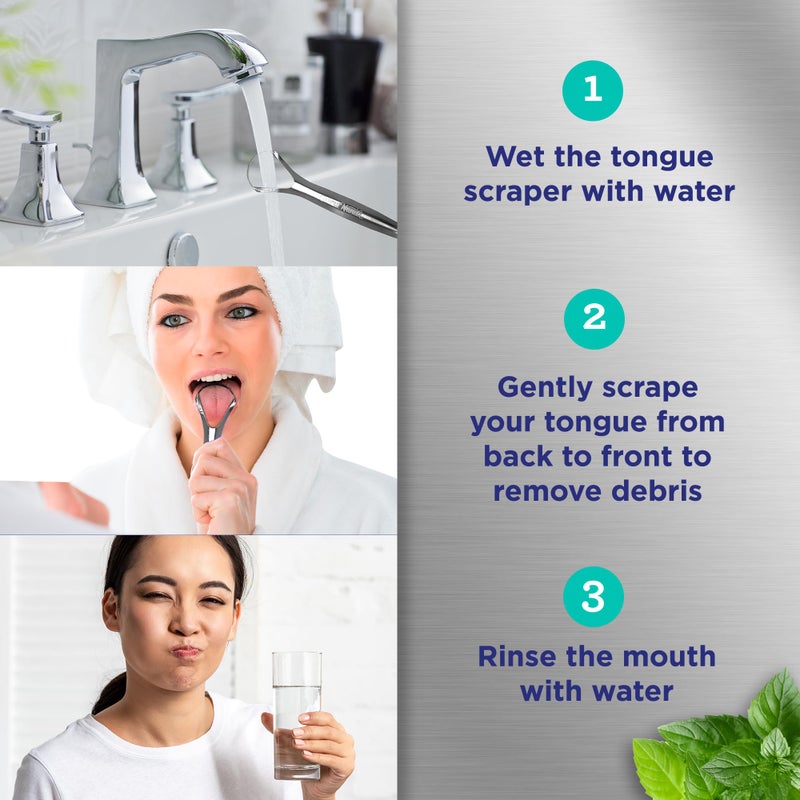GuruNanda Tongue Scraper for Adults (2 Pack) with Travel Case, 420 Medical-Grade 100% Stainless Steel Tongue Cleaner, Aids in Fresh Breath & Oral Care - Image 4