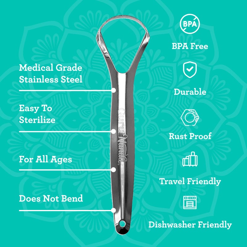 GuruNanda Tongue Scraper for Adults (2 Pack) with Travel Case, 420 Medical-Grade 100% Stainless Steel Tongue Cleaner, Aids in Fresh Breath & Oral Care - Image 2
