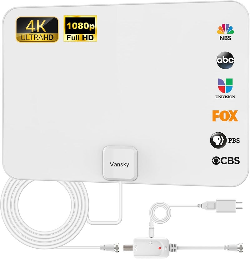 Vansky TV Antenna Indoor, Digital Amplified Indoor HDTV Antenna, 1080p VHF UHF Television Local Channels Detachable Signal Amplifier and 16.5ft Long Coax Cable - Image 1