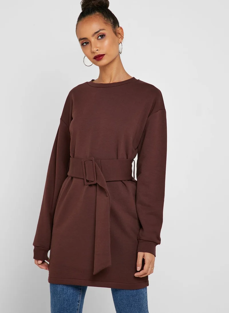 TOPSHOP Belted Sweatshirt Dress