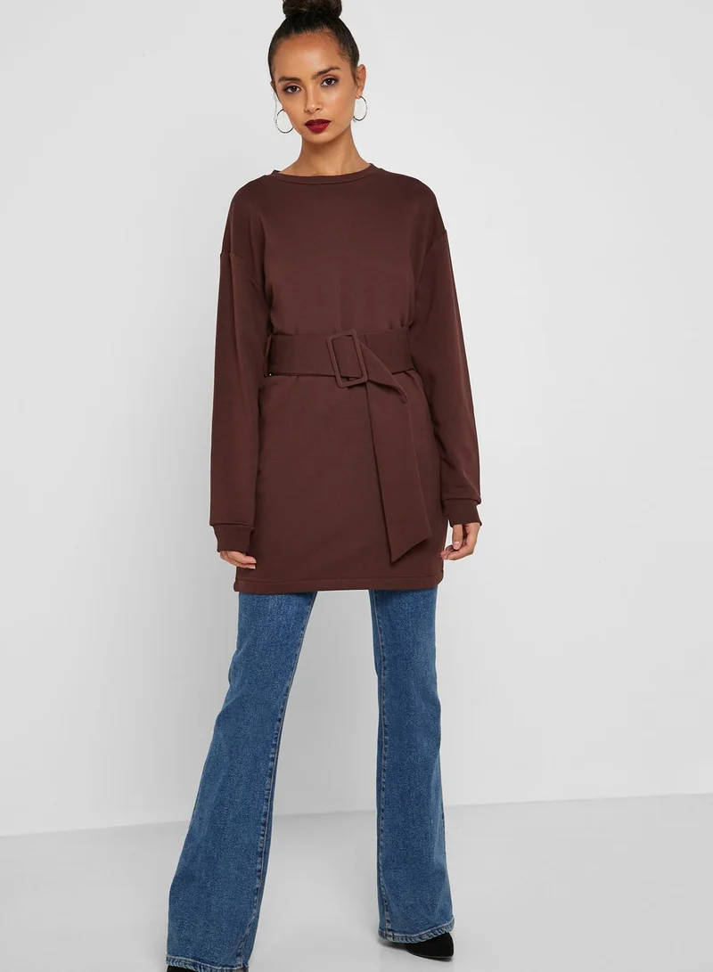 TOPSHOP Belted Sweatshirt Dress