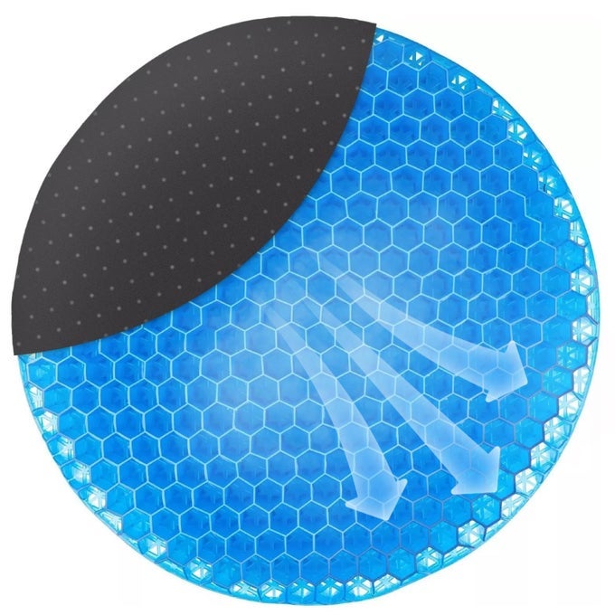 GEEZY Round Honeycomb Gel Seat Cushion 40cm Black Non Slip Cover Orthopaedic Waffle Design Coccyx Groove Cooling Support Gel Support Cushion for Chair Car Travel or Office Sitting Comfort