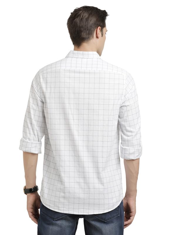 Turtle Men 100% Cotton Slim Fit White Check Full Sleeve Casual Shirt - Image 2