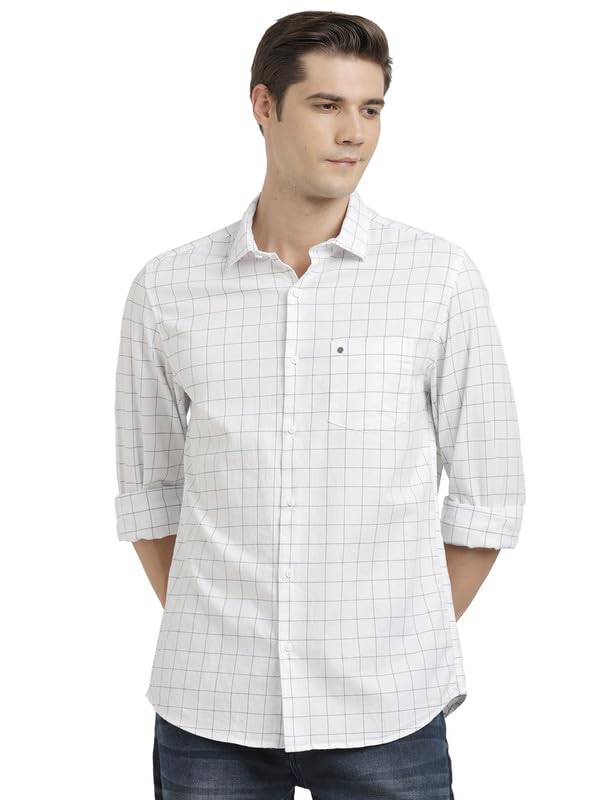 Turtle Men 100% Cotton Slim Fit White Check Full Sleeve Casual Shirt - Image 1