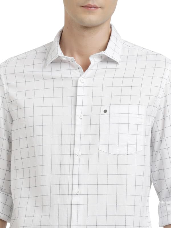 Turtle Men 100% Cotton Slim Fit White Check Full Sleeve Casual Shirt - Image 5