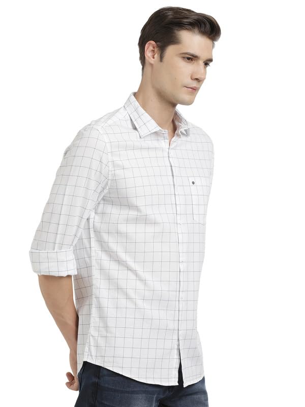 Turtle Men 100% Cotton Slim Fit White Check Full Sleeve Casual Shirt - Image 3