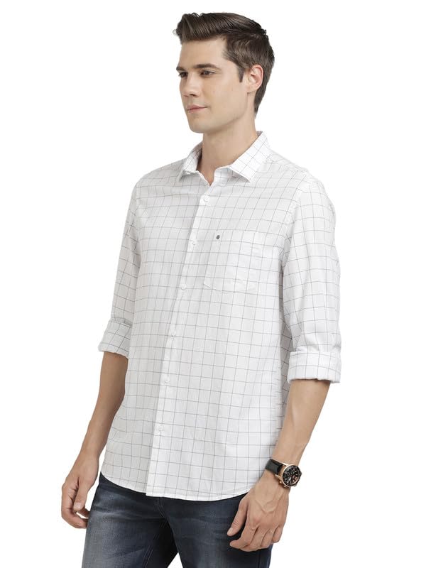 Turtle Men 100% Cotton Slim Fit White Check Full Sleeve Casual Shirt - Image 4