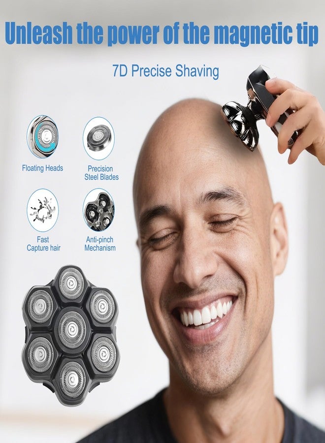 Auruveby 7 Blades Magnetic Head Shaver Replacement Heads Double Ring Waterproof Rotary Razor Blades for Bald Men Compatible with Freebird wyklaus shpavver (Black) - Image 3