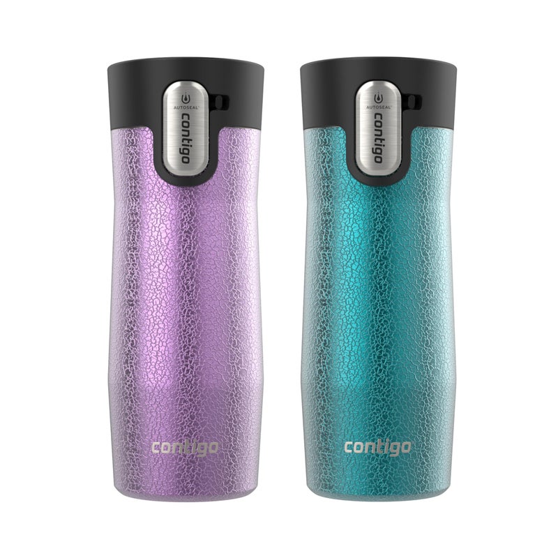Contigo AUTOSEAL West Loop VacuumInsulated Stainless Steel Travel Mug with EasyClean Lid 16 oz 2Pack Crystal Pansy Crystal Juniper