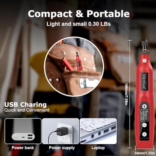 Verilux Mini Drill Machine, Cordless Rotary Tool Kit, DIY Drilling Electric Tool Polishing Machine, Mini Drill Engraving Machine, 3.7V Grinder with 5 Variable Speed for Polishing Cleaning - Image 2