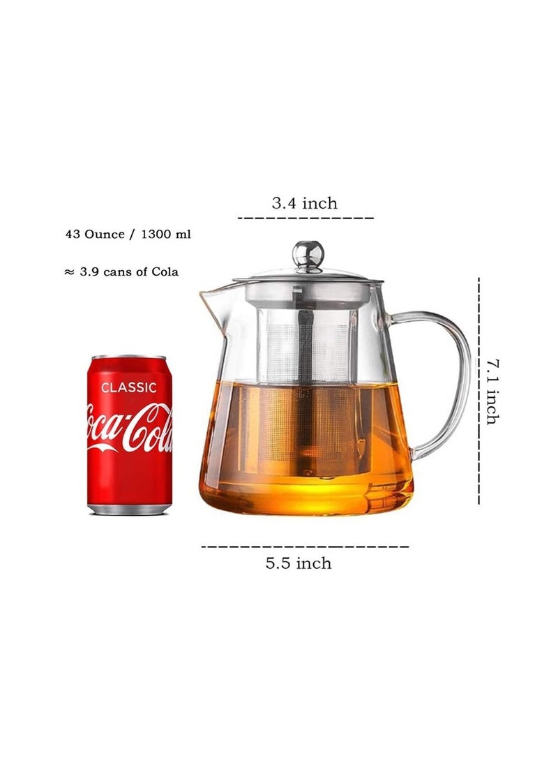 GGEROU 1300ml Glass Tea Pot, Borosilicate Glass Teapot, Loose Leaf Tea Kettle, Borosilicate Glass Heat Resistant Clear Leaf Teapot with Infuser Strainer for Microwavable and Stovetop Safe  - Image 3