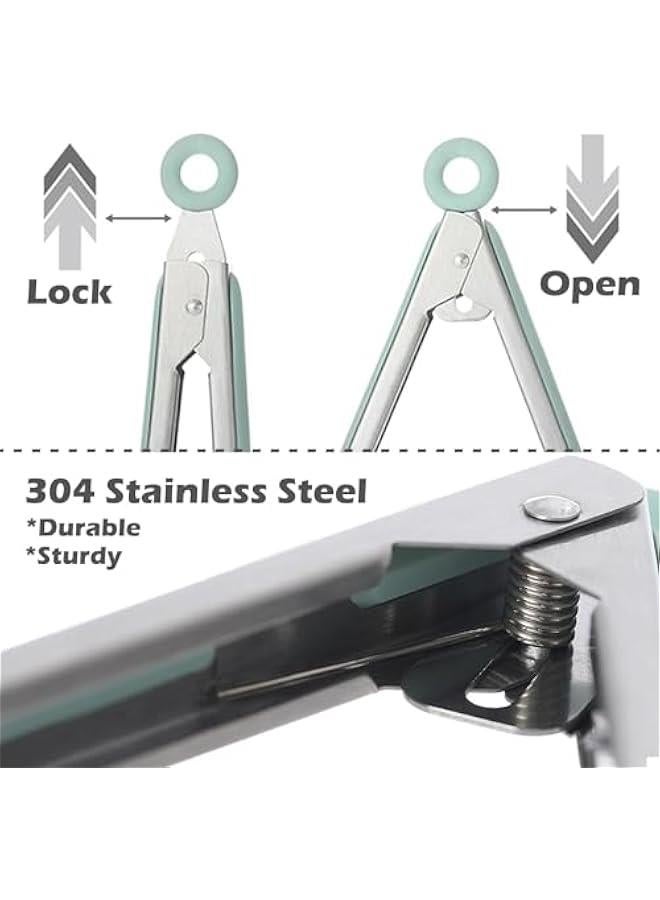 HOOKOR Kitchen Tongs, 9 Inch Tongs for Cooking with Silicone Tips, Food Grade Small Silicone Tongs, Mini Serving Tongs for Nonstick Pans, BBQ, Salad, Set of 3, Light Green, (85-01) - Image 4