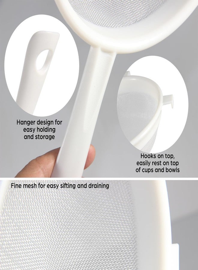 snaxuda 4 Pcs Plastic Nylon Mesh Strainer Colander with Handle Double Ear Fine Food Mesh Strainer Flour Sifter for Baking Colander Sifter Tea Juice Pasta(3 Inch, 3.7 Inch,4.5 Inch,6 Inch) - Image 5