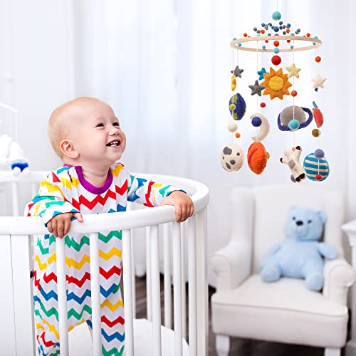 Glaciart One Space Nursery Mobile - Colorful Decor for Crib, Baby Rooms - Handmade, Child-Safe Wood, Felt Wool & Cotton - Solar System Decoration for Girls & Boys - 10x24Inch, 50Inch Hanging String - Image 3