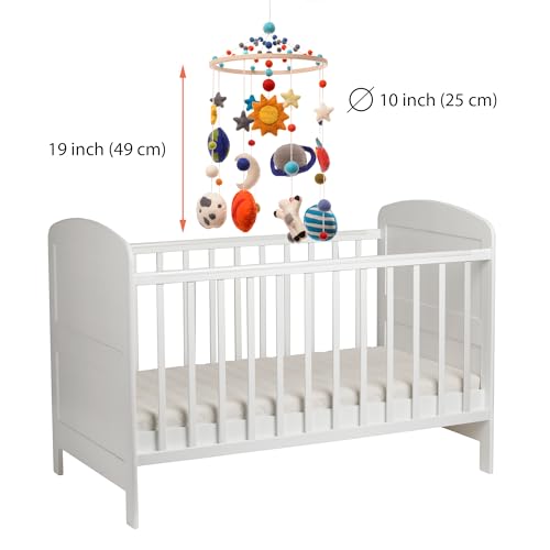 Glaciart One Space Nursery Mobile - Colorful Decor for Crib, Baby Rooms - Handmade, Child-Safe Wood, Felt Wool & Cotton - Solar System Decoration for Girls & Boys - 10x24Inch, 50Inch Hanging String - Image 5