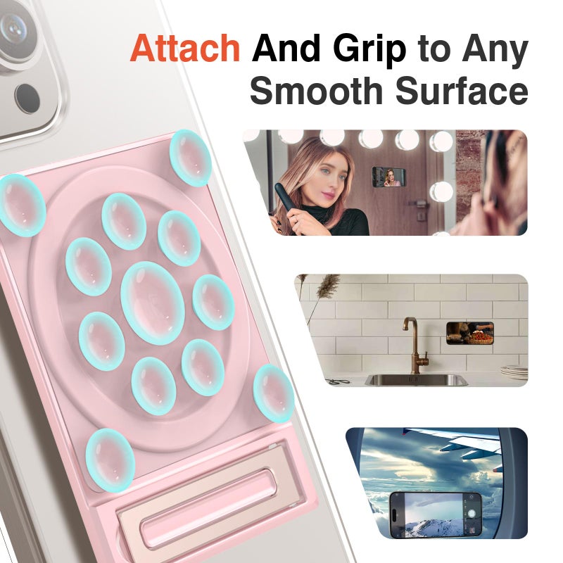 SEMBO Silicone Suction Phone Case Adhesive Sticky Grip Stand with Mag-Back for MagSafe Car/Wall Mounts, Strong Magnetic Holder for Fridge, Gym Equipment, Shower, Hands-Free Selfie (Black, Adhesive) - Image 2