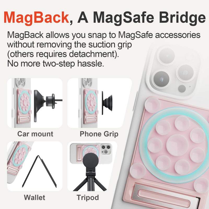 SEMBO Silicone Suction Phone Case Adhesive Sticky Grip Stand with Mag-Back for MagSafe Car/Wall Mounts, Strong Magnetic Holder for Fridge, Gym Equipment, Shower, Hands-Free Selfie (Black, Adhesive) - Image 3