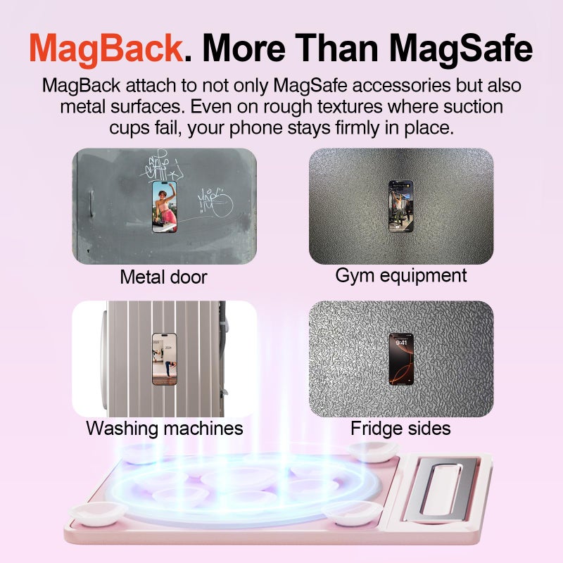 SEMBO Silicone Suction Phone Case Adhesive Sticky Grip Stand with Mag-Back for MagSafe Car/Wall Mounts, Strong Magnetic Holder for Fridge, Gym Equipment, Shower, Hands-Free Selfie (Black, Adhesive) - Image 4