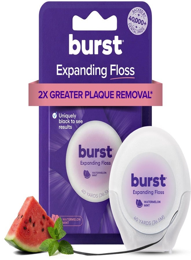 BURST Expanding Dental Floss (Watermelon Mint/40 Yards | Stain Absorbing & Woven Tooth Floss with Xylitol Coating to Fight Cavities | Vegan | Paraben Free Expanding Floss - Image 1