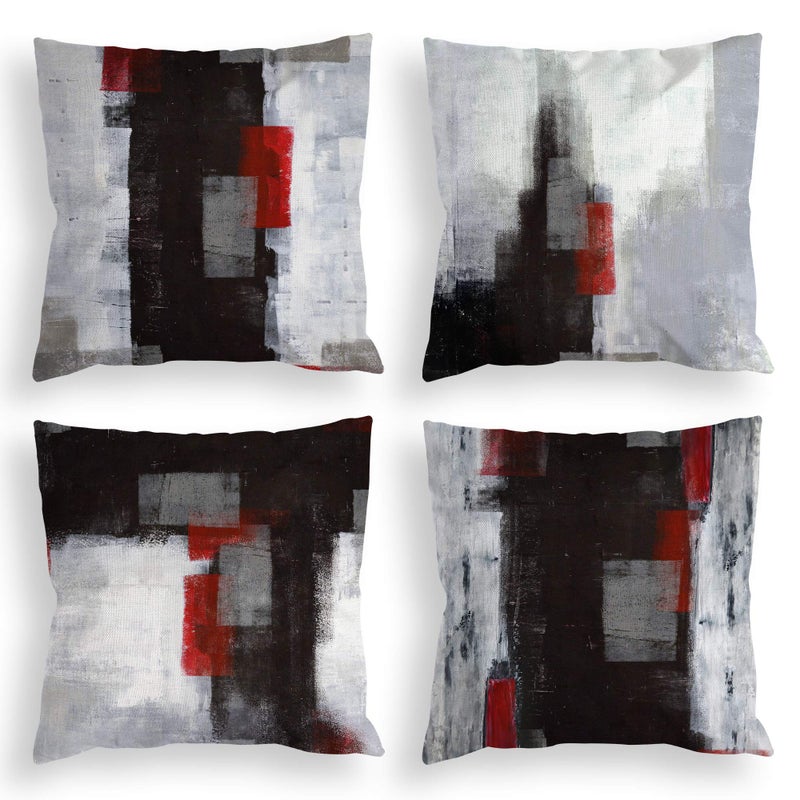 COLORPAPA COLORPAPA Red and Black Throw Pillow Covers 18x18 Set of 4 Decorative Cushion Cover Grey Abstract Art Painting Pillowcase for Sofa Bedroom Living Room Dcor
