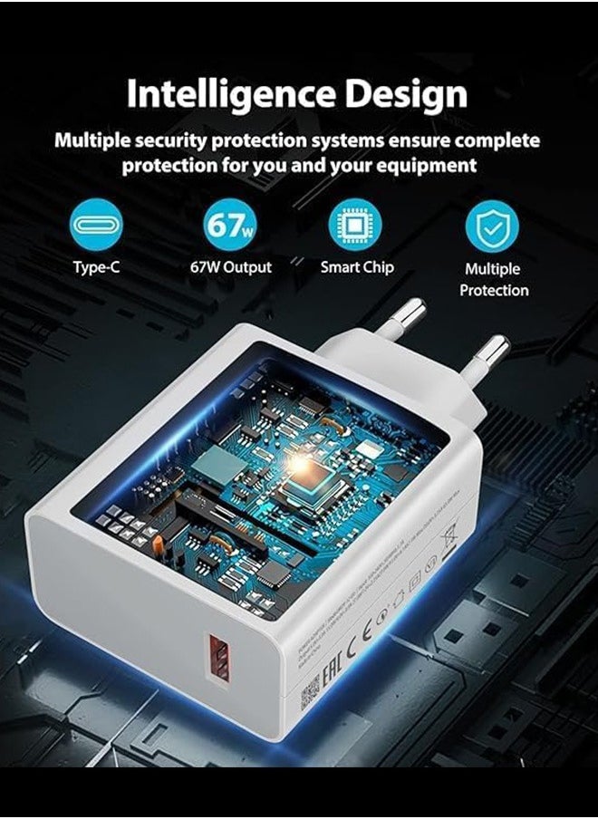 شاحن سريع 67 وات بكابل USB نوع سي بطول 1 متر متوافق مع ريدمي نوت 11/11s/11T/مي 11 الترا/12S الترا/12 لايت/12/12X/11 لايت/ريدمي نوت 11 برو/بوكو F4/بوكو X4 GT/F4 برو/بوكو M4 برو/X3 GT - أبيض