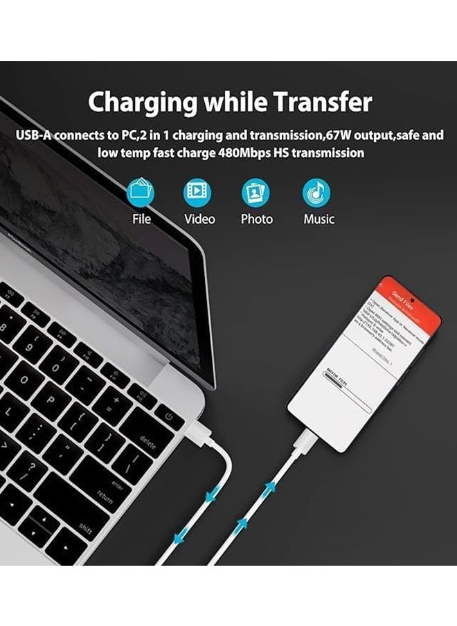 شاحن سريع 67 وات بكابل USB نوع سي بطول 1 متر متوافق مع ريدمي نوت 11/11s/11T/مي 11 الترا/12S الترا/12 لايت/12/12X/11 لايت/ريدمي نوت 11 برو/بوكو F4/بوكو X4 GT/F4 برو/بوكو M4 برو/X3 GT - أبيض