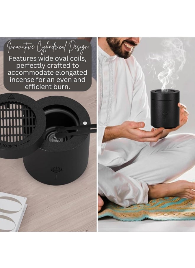 Electronic Medkhan Bakhoor Burner, USB Rechargeable Portable Incense Burner for Home, Car, Office – Oud Charcoal Arabic Bukhoor Aromatherapy Diffuser, Ramadan Gift Decor – Black