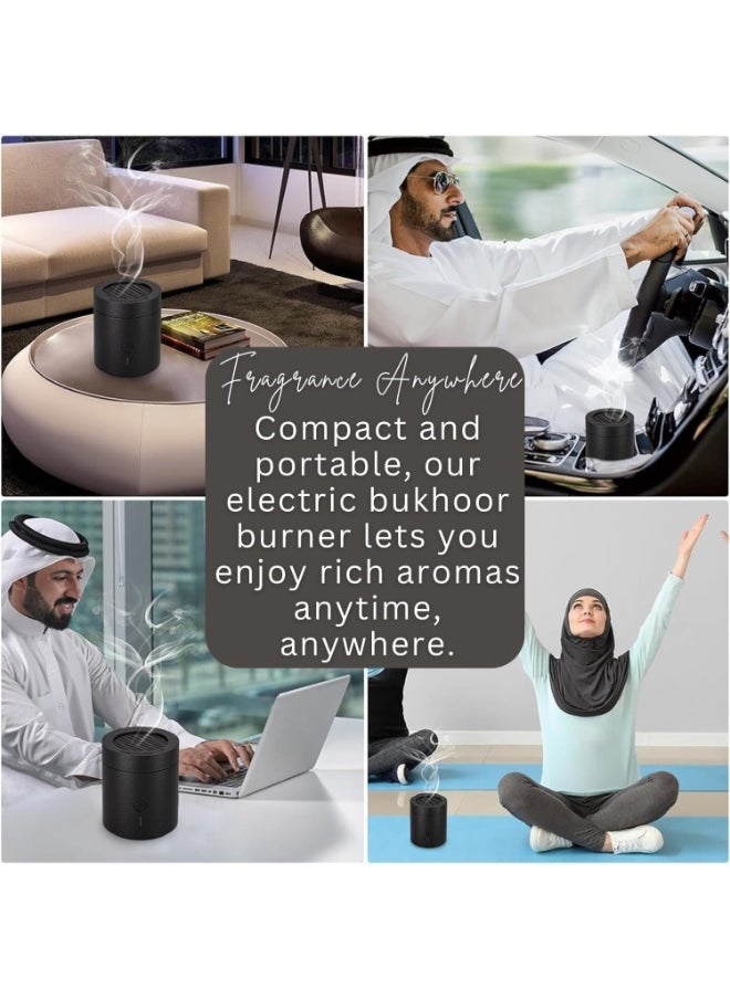 Electronic Medkhan Bakhoor Burner, USB Rechargeable Portable Incense Burner for Home, Car, Office – Oud Charcoal Arabic Bukhoor Aromatherapy Diffuser, Ramadan Gift Decor – Black