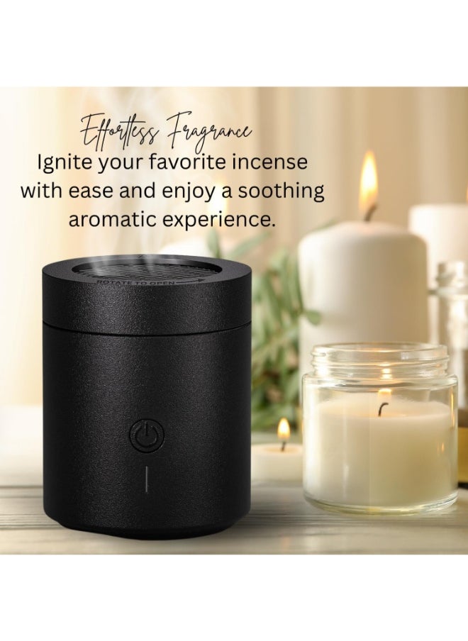 Electronic Medkhan Bakhoor Burner, USB Rechargeable Portable Incense Burner for Home, Car, Office – Oud Charcoal Arabic Bukhoor Aromatherapy Diffuser, Ramadan Gift Decor – Black