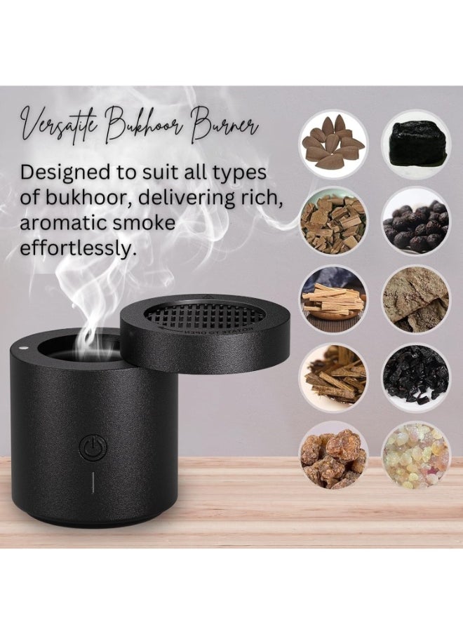 Electronic Medkhan Bakhoor Burner, USB Rechargeable Portable Incense Burner for Home, Car, Office – Oud Charcoal Arabic Bukhoor Aromatherapy Diffuser, Ramadan Gift Decor – Black