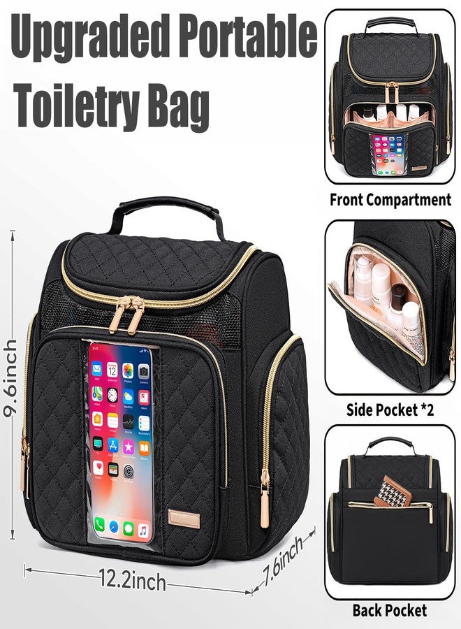 Large Toiletry Bag for Women Men,Bathroom Bag,Water Resistant Shower Bag,Makeup Bag,Toiletry Bags for Traveling,Hanging Toiletry Bag with Transparent Waterproof Phone Pocket (Black) - Image 4