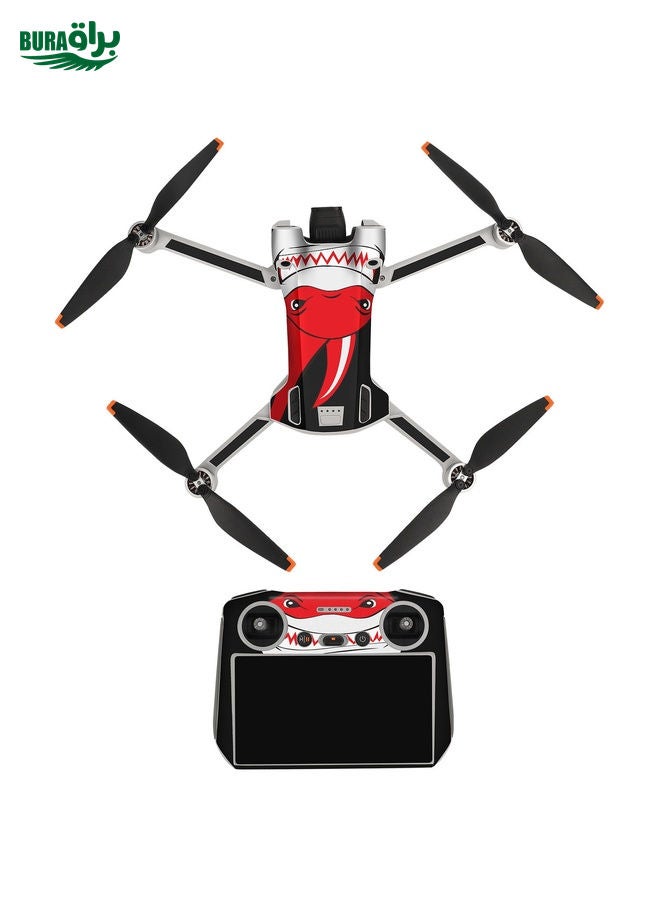 BURAQ Sunnylife Drone+Remote Control Protective Sticker For DJI Mini 3 Pro RC Version(Shark Red) - Image 1