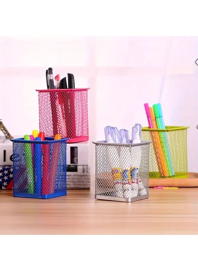 Red Metal Pen Holder Desktop Storage Bucket Holds 35 Pens Simple Stationery Multi Functional Office - Image 3