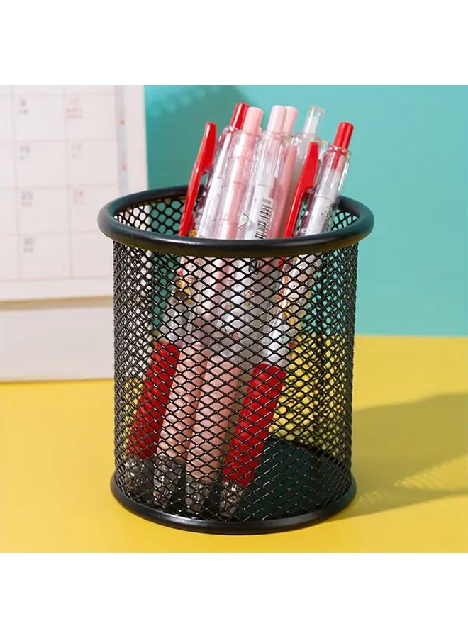 Red Metal Pen Holder Desktop Storage Bucket Holds 35 Pens Simple Stationery Multi Functional Office - Image 5