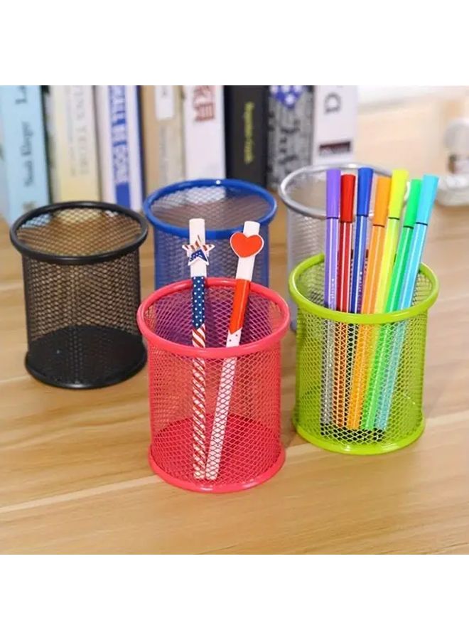 Red Metal Pen Holder Desktop Storage Bucket Holds 35 Pens Simple Stationery Multi Functional Office - Image 1