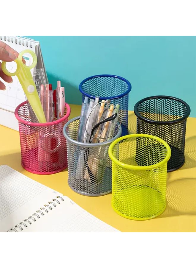 Red Metal Pen Holder Desktop Storage Bucket Holds 35 Pens Simple Stationery Multi Functional Office - Image 4