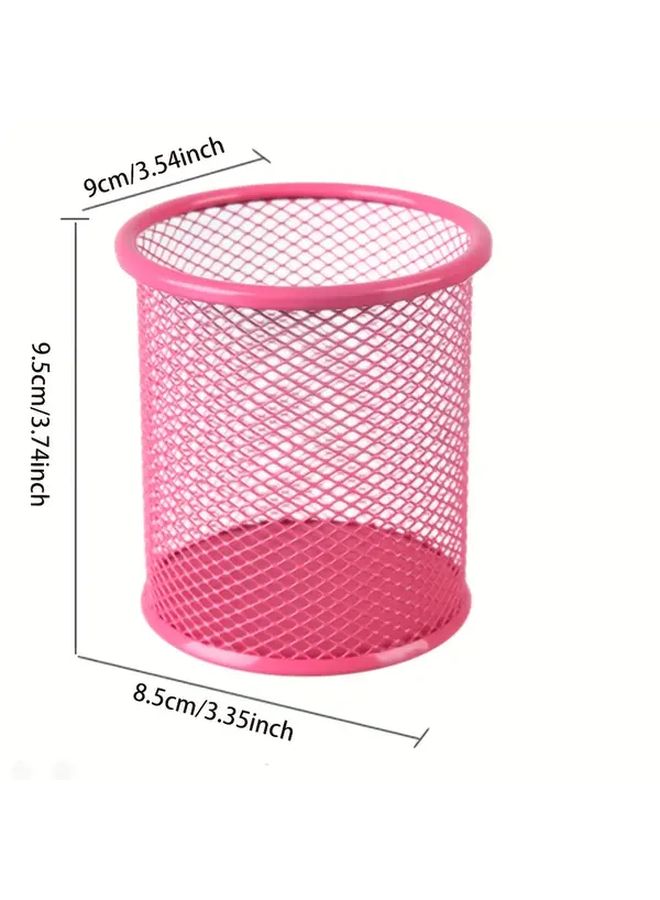 Red Metal Pen Holder Desktop Storage Bucket Holds 35 Pens Simple Stationery Multi Functional Office - Image 2