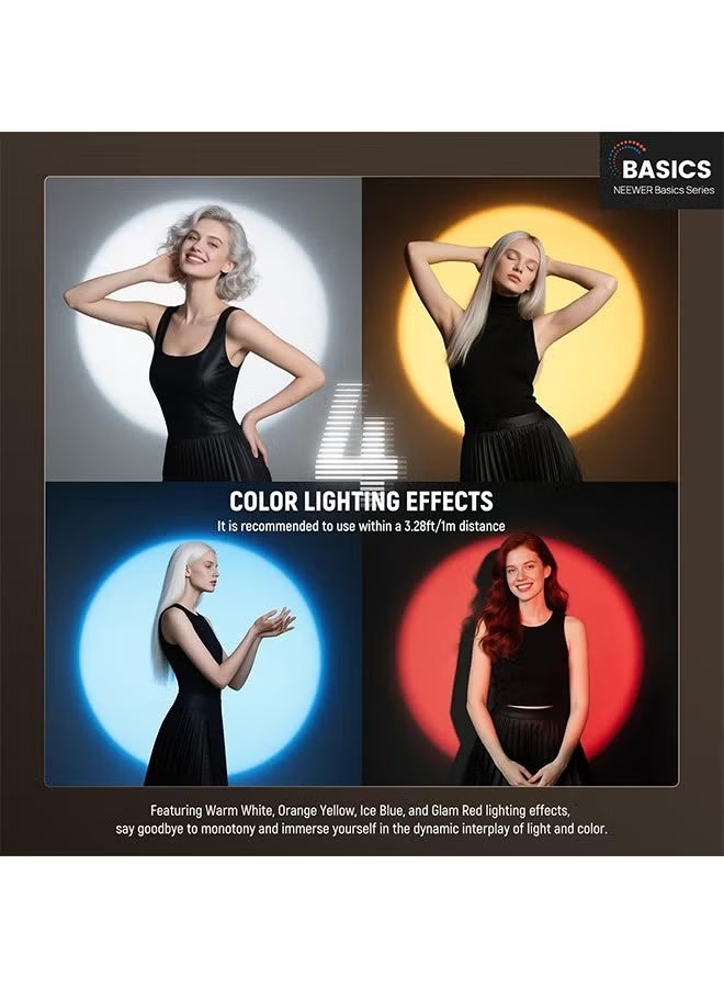 نيوير مصباح يدوي للتصوير الفوتوغرافي NEEWER BASICS RGB مزود بـ 4 ألوان/20 فلتر Gobo/7500 مللي أمبير/ساعة، كشاف فيديو LED محمول 10 وات من سبائك الألومنيوم بنمط غروب الشمس المحيط لإضاءة استوديو تسجيل الفيديو، FL10 - Image 2