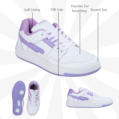 TRASE Casual Sneaker Shoes for Women | Soft Cushioned Insole | Sneakers for Woman | Lightweight | Comfortable | Stylish, Trendy Girls and Women Sneakers with Laces (White-Purple, 8 UK) - Image 2
