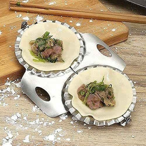 SHOPECOM Stainless Steel Double Head Maker Dough Press Mould Wrapper Cutter for Kitchen Making Tools Momos Maker Dough Press Kitchen Accessories Momos MakerPack of 1 - Image 1