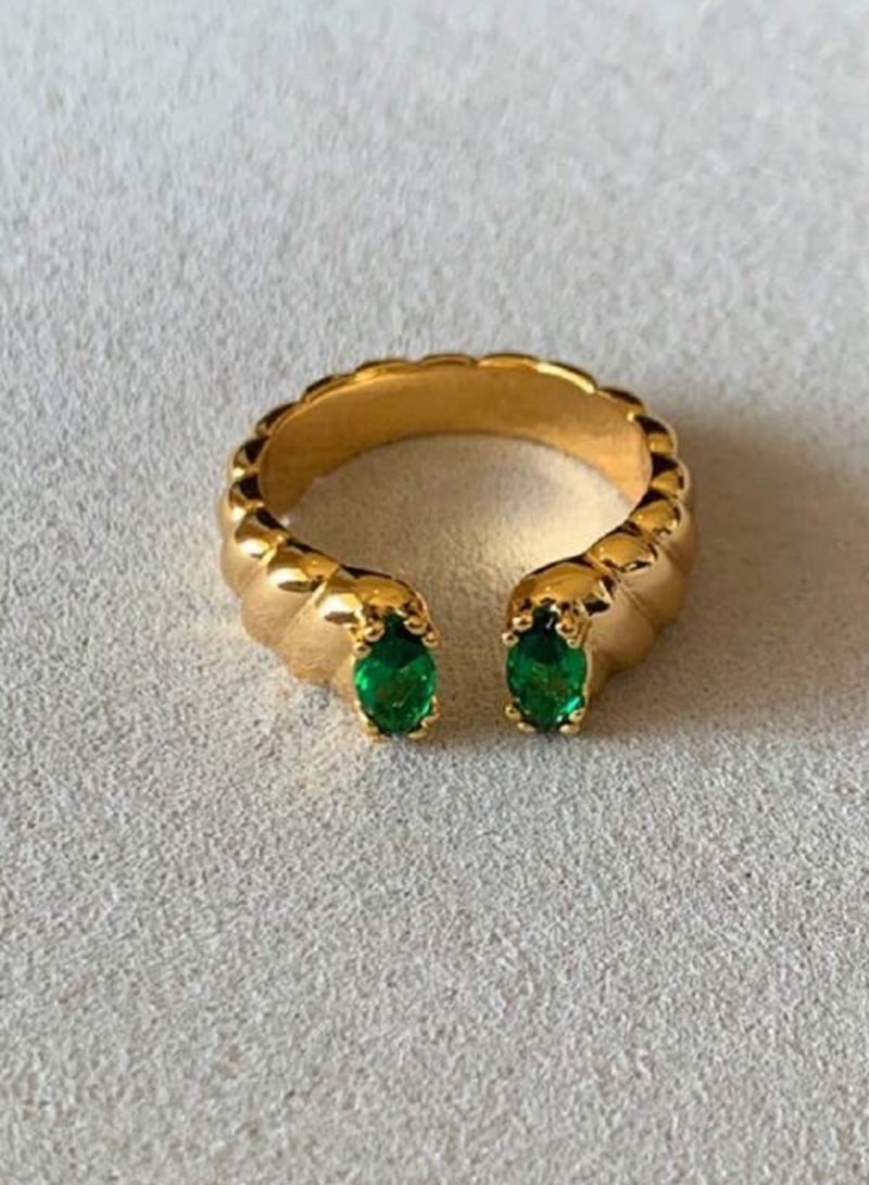 إيكوال خاتم نسائي أنيق من الاستانلس ستيل مطلي باللون الذهبي بمقاس موحد