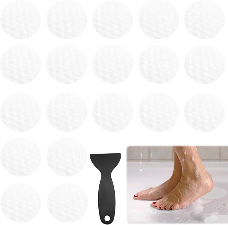 Coufce 24 PCS Bathtub Non Slip Stickers Clear Adhesive Decals Round Shape Anti Slip Shower Stickers Bath Non Slip Stickers for Floor Bathroom Stairs Ladders with Scraper - Image 1