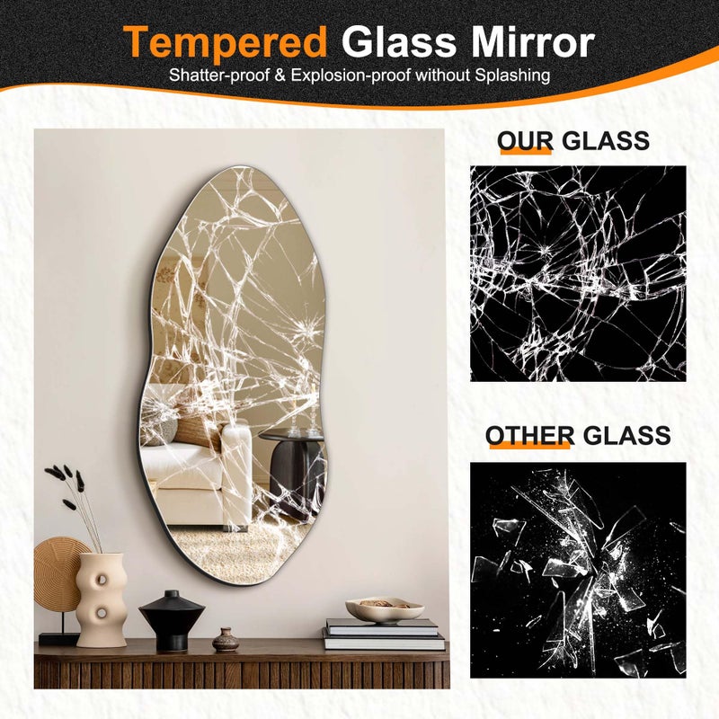 Delma Irregular Wall Mirror,32"x14" Slim Vertical Wavy Design,Frameless Decorative Mirror for Entryway,Hallway & Bathroom,Modern Boho Wall-Mounted - Image 5