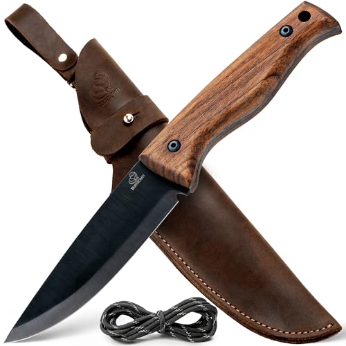 BeaverCraft Bushcraft Knife Full Tang with Leather Sheath – Bush Knife Carbon Steel for Camping – Survival Outdoor Knives Fixed Blade BSH3 Nightfall - Bushcraft Gear Tools - Image 1