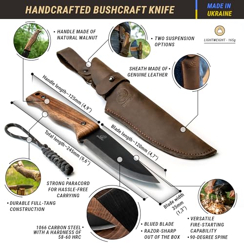 BeaverCraft Bushcraft Knife Full Tang with Leather Sheath – Bush Knife Carbon Steel for Camping – Survival Outdoor Knives Fixed Blade BSH3 Nightfall - Bushcraft Gear Tools - Image 2
