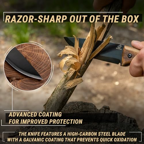 BeaverCraft Bushcraft Knife Full Tang with Leather Sheath – Bush Knife Carbon Steel for Camping – Survival Outdoor Knives Fixed Blade BSH3 Nightfall - Bushcraft Gear Tools - Image 4