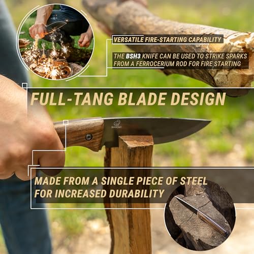 BeaverCraft Bushcraft Knife Full Tang with Leather Sheath – Bush Knife Carbon Steel for Camping – Survival Outdoor Knives Fixed Blade BSH3 Nightfall - Bushcraft Gear Tools - Image 3