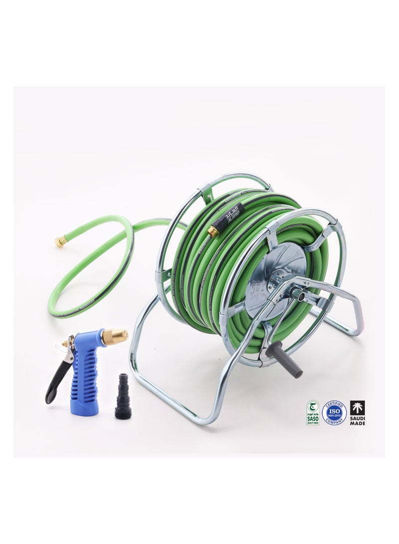ALAYED  Steel Gardel Reel With Hose  And Sprayer 30M 1/2" - Image 2