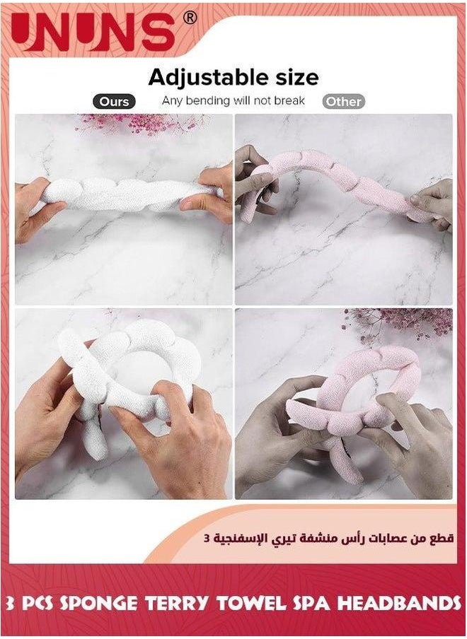 UNUNS Sponge Terry Cloth Fabric Headband,3 Pcs Mimi And Co Spa Headbands For Women Girls,Absorbent Hair Band Towel Washing Face,Shower,Skincare,Hair Accessories,Easy Take On Off,3 Colors  - Image 5